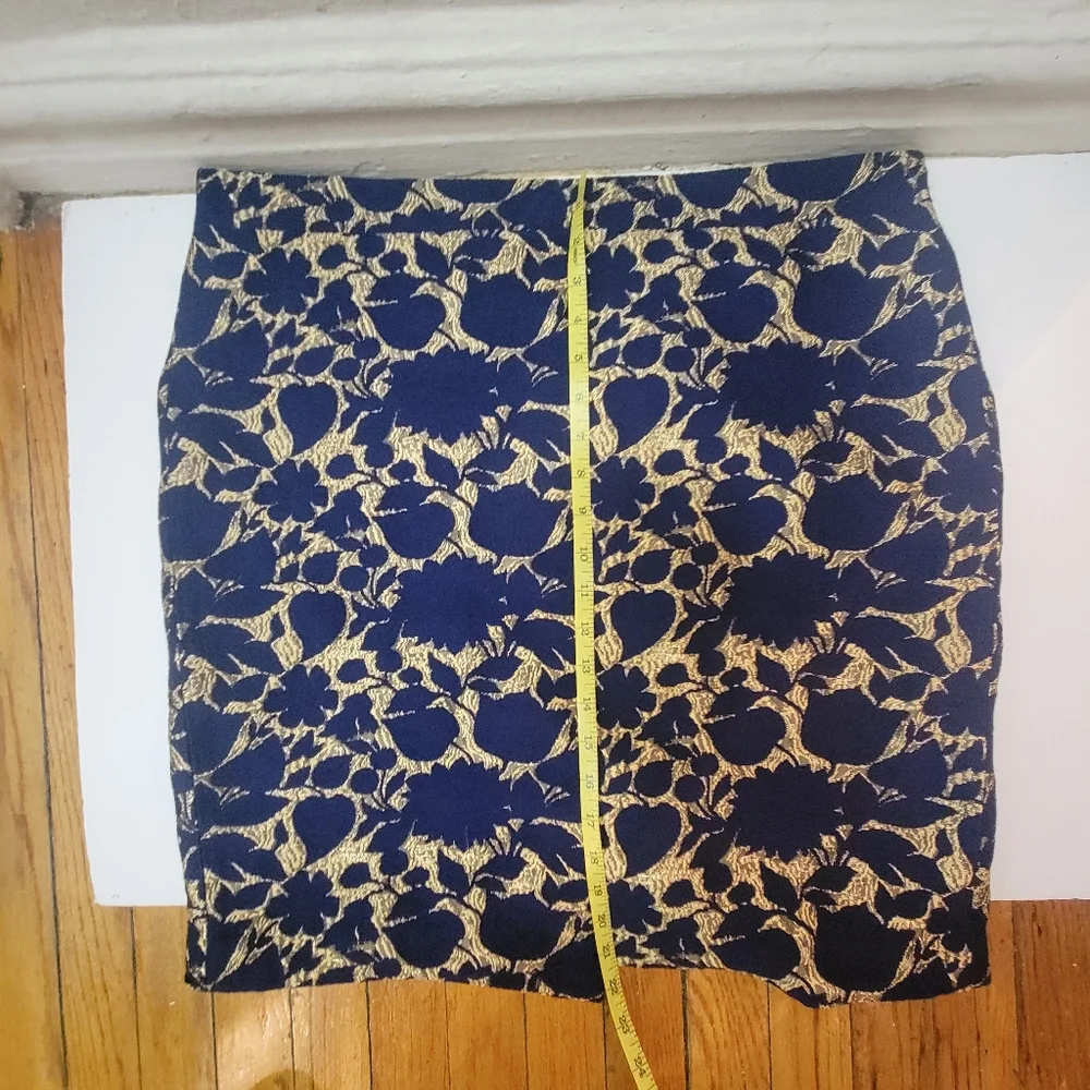 JCrew Navy &‎ Gold Brocade Wool Floral Skirt 16 Holiday Festive Party Preppy